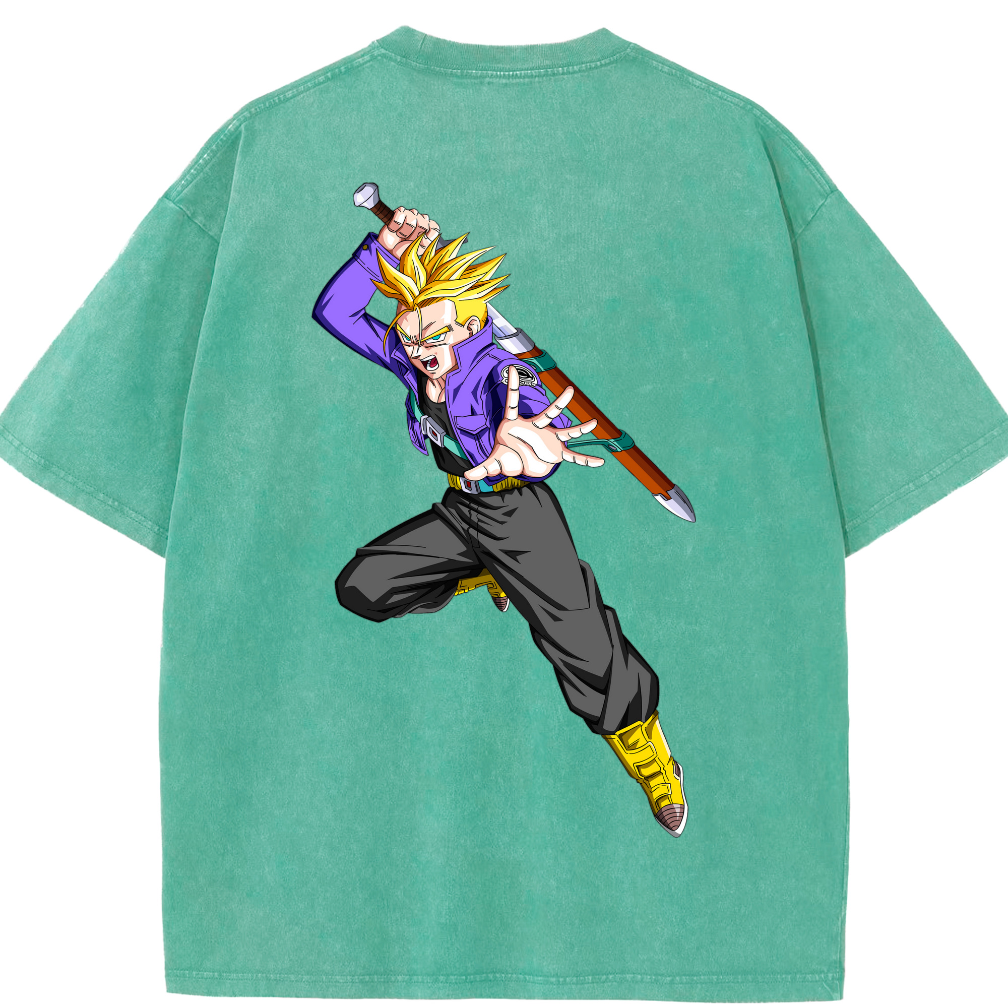 （画像用） ドラゴンボール トランクス（Torankusu）DRAGON BALL Trunks 綿100% ヴィンテージ風 半袖Tシャツ（背面プリント）